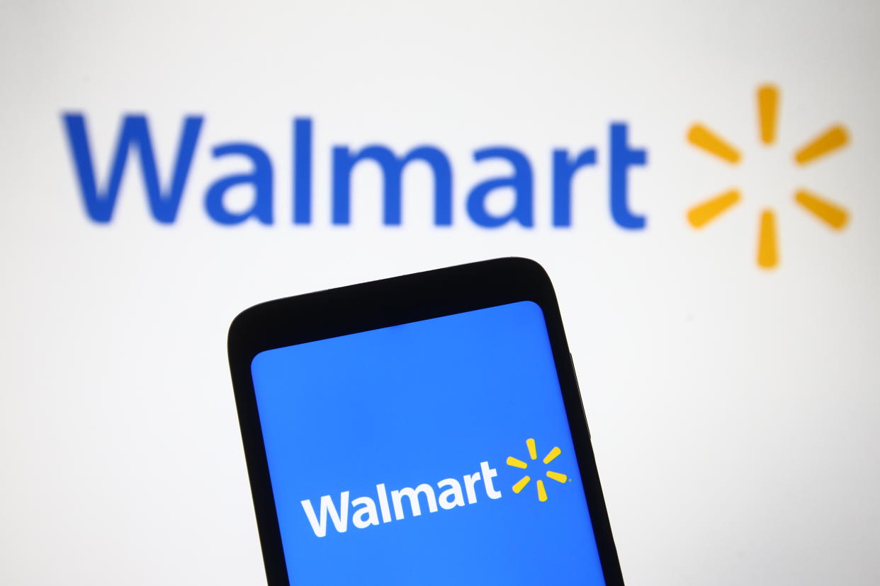 walmart cyber monday In this photo illustration, Walmart logo is seen displayed on a smartphone and a pc screen. (Photo Illustration by Pavlo Gonchar/SOPA Images/LightRocket via Getty Images)