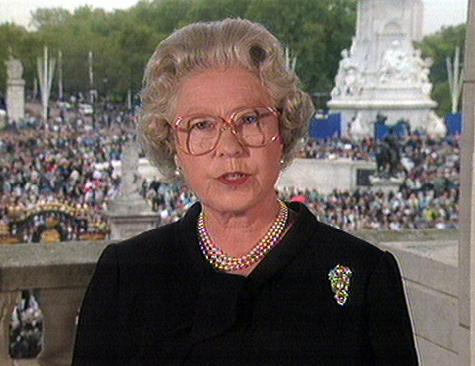 Queen Elizabeth II on Sept. 5, 1997, when she spoke from Buckingham Palace to pay tribute to the late Diana, Princess of Wales.