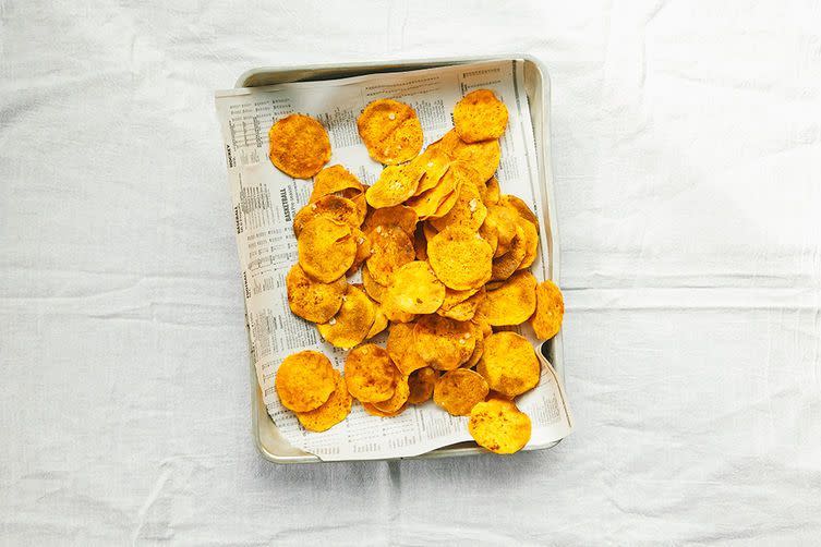 <p>Learn the ins and outs of homemade sweet potato chips. Try <b><a href="https://www.food52.com/blog/8842-homemade-sweet-potato-chips?utm_source=yahoofood&utm_medium=referral&utm_campaign=9newyearsevesnacks" rel="nofollow noopener" target="_blank" data-ylk="slk:Homemade Sweet Potato Chips;elm:context_link;itc:0;sec:content-canvas" class="link "><b>Homemade Sweet Potato Chips</b></a></b> <i>(Photo: Laura M. Wright/Food52)</i></p>