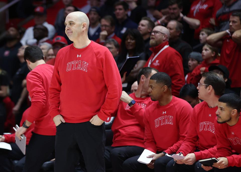 Utah Utes head coach Craig Smith stands on the sideline in Salt Lake City on Thursday, Feb. 8, 2024. | Jeffrey D. Allred, Deseret News