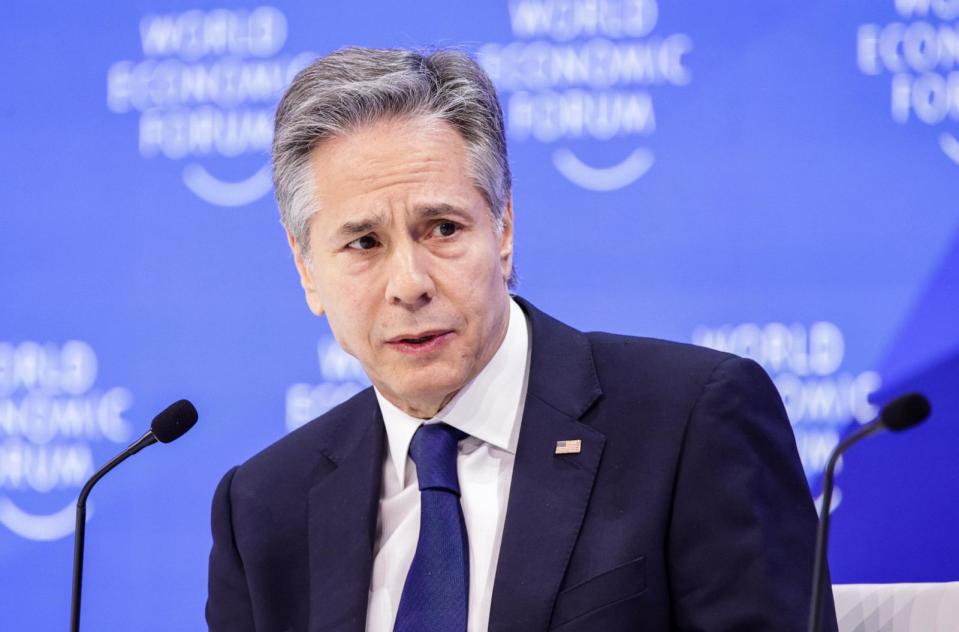 PHOTO: U.S. Secretary of State Antony Blinken speaks at an event of the World Economic Forum (WEF) in Davos, Switzerland.  (Hannes P Albert/Picture Alliance via Getty Images)