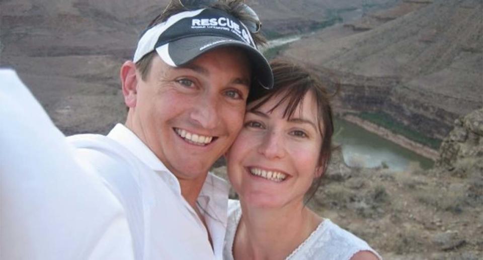 Stephen Jones, pictured with his wife Fiona, in a photo from 2009. The father-of-three was hit by a boat while diving off the coast of Spain.