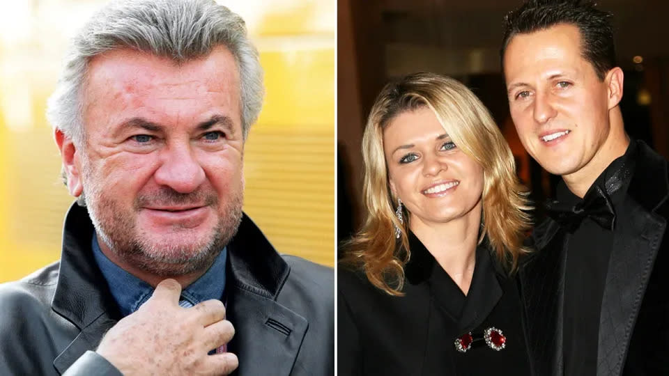 Pictured left is MIchael Schumacher's former manager Willi Weber, and the German with his wife Corinna on the right.