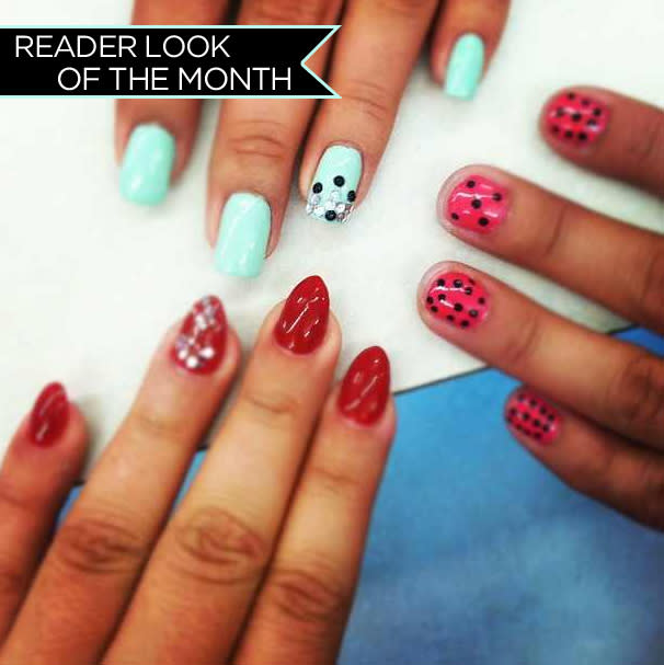 <div class="caption-credit"> Photo by: Mari Borrega</div>A Shine reader named Mari Borrega submitted our favorite nails this month. These manicures are all so pretty we're dying to copy them.