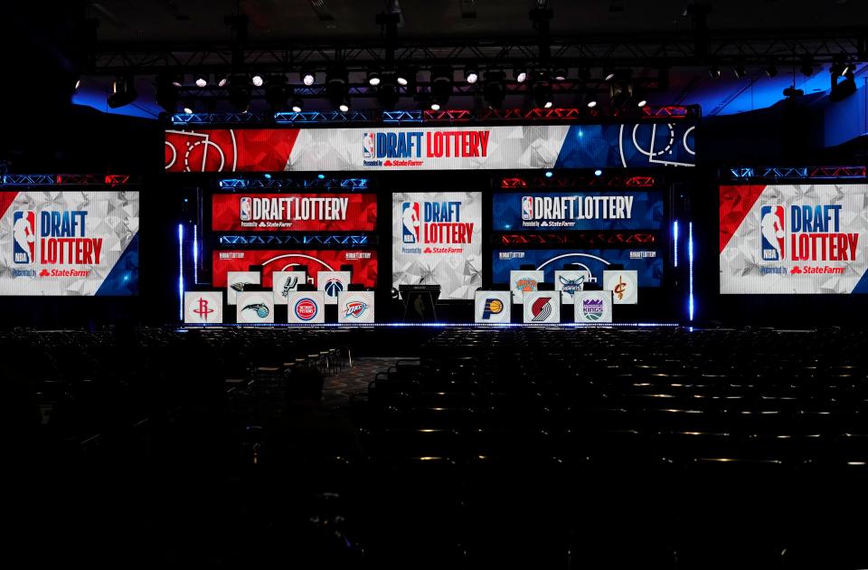 May 17, 2022; Chicago, IL, USA; A general view of the stage before the 2022 NBA Draft Lottery at McCormick Place.