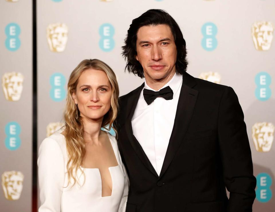 TOLGA AKMEN/AFP via Getty  Adam Driver and Joanne Tucker at the 2019 BAFTAs