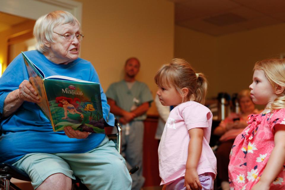 Actress and comedian Pat Carroll, who voiced the villainous Sea Witch Ursula in Disney's "The Little Mermaid," reads that story to children from the Owl Moon Preschool at Pleasant Bay Nursing and Rehabilitation Center in Brewster in 2012.