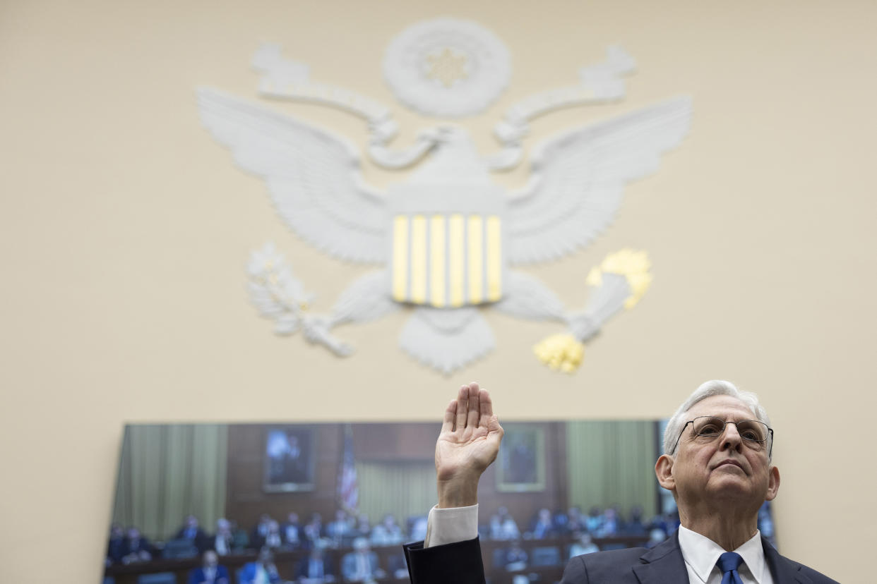 Attorney General Merrick Garland is sworn in to testify before the House Judiciary Committee on Capitol Hill in Washington, June 4, 2024. (Tom Brenner/The New York Times)