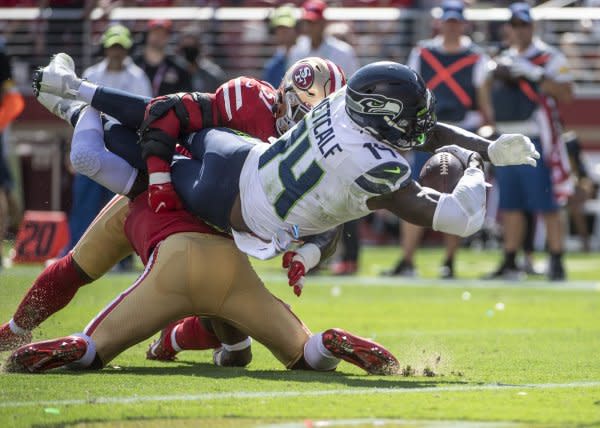 Wide receiver DK Metcalf (R) and the Seattle Seahawks will host the Philadelphia Eagles on Monday in Seattle. File Photo by Terry Schmitt/UPI