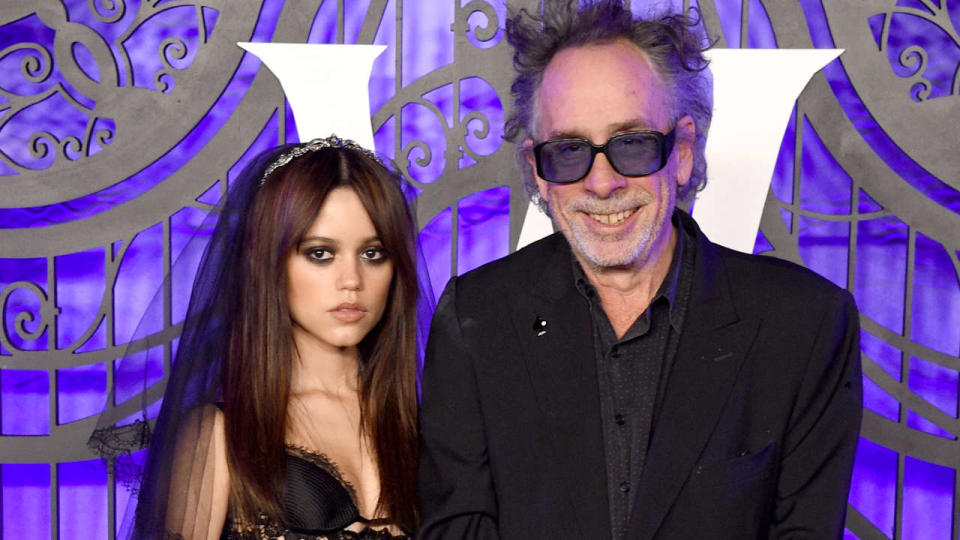 Jenna Ortega et Tim Burton (qui a imaginée la série) à l’avant-première de « Mercredi », le 16 novembre 2022 à Los Angeles.