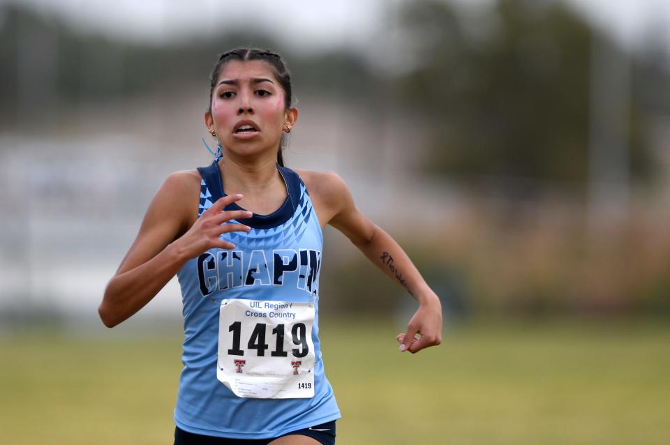 El Paso Chapin's Rebecca Duran competes in the UIL Region I-5A cross country meet, Monday, Oct. 23, 2023, at Mae Simmons Park.