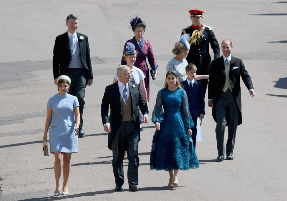 Princess Eugenie, left, and Princess Beatrice, right, joined father Prince Andrew for the wedding. (Photo: Shaun Botterill/Getty Images)