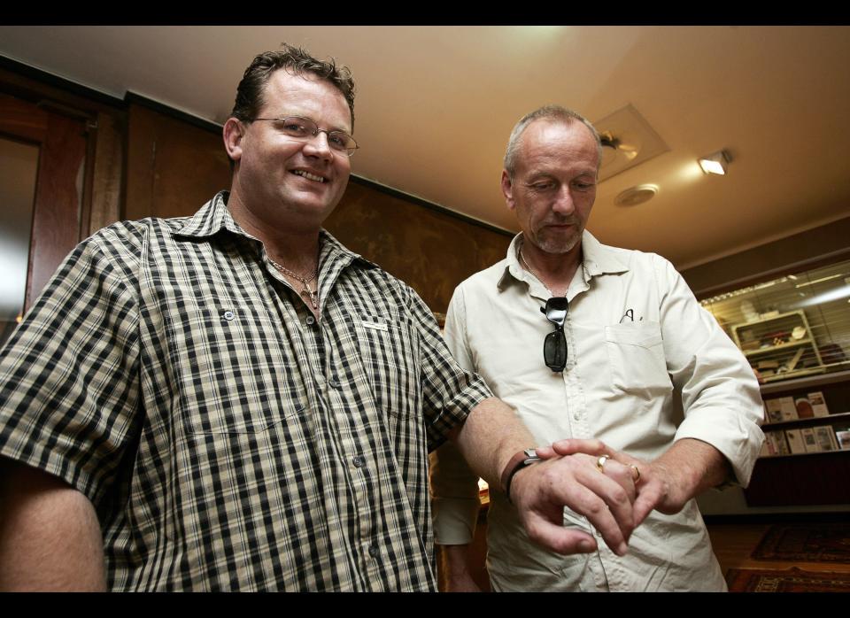 South Africa legalized same sex marriage in <a href="http://www.bbc.co.uk/news/world-latin-america-10650267" target="_hplink">2006.</a>   <em>Pictured: Vernon Gibbs and Tony Hall. </em>