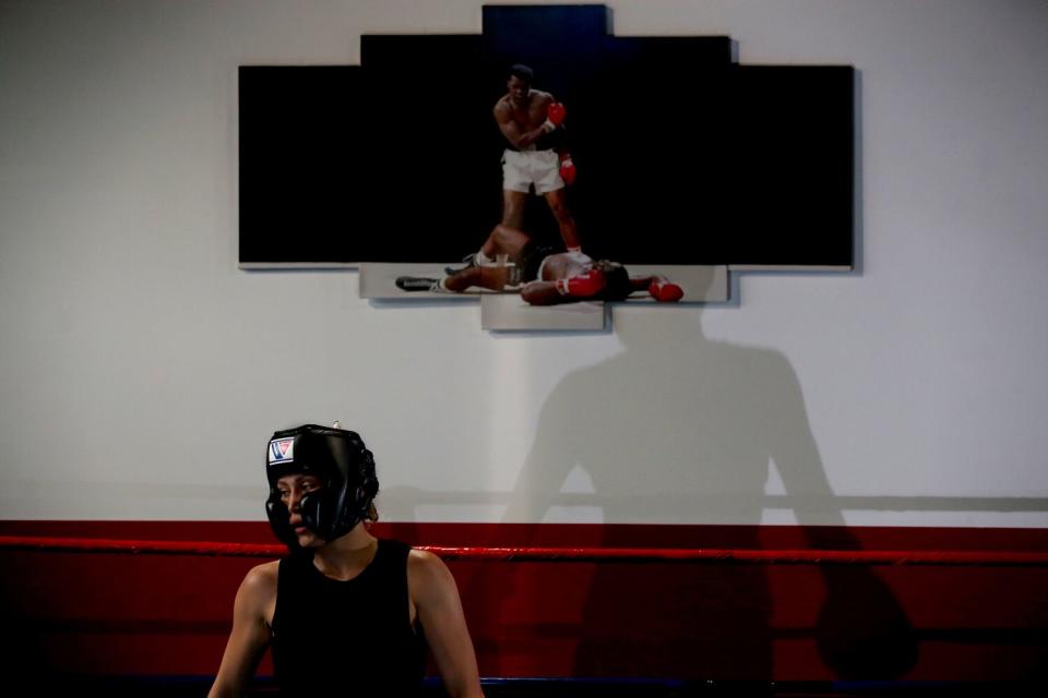 Seniesa Estrada works out at a nondescript gym in Bell Gardens.