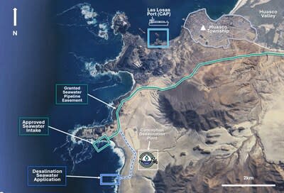 Location of Hot Chili’s second maritime application for seawater intake and desalination brine discharge (CNW Group/Hot Chili Limited)