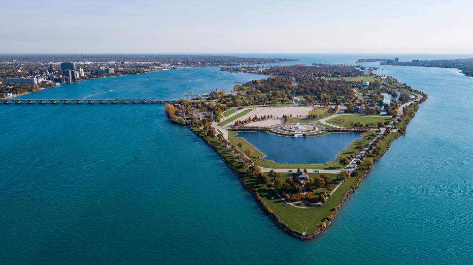 Aerial of Belle Isle in Detroit on Tuesday, Oct. 24, 2023.