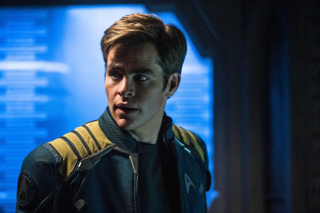 chris pine as captain kirk in a still from star trek beyond