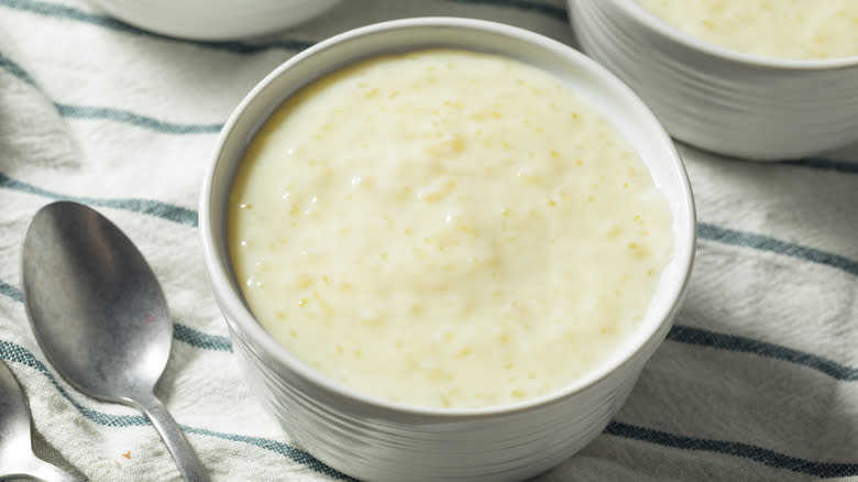 Creamy tapioca pudding in bowl