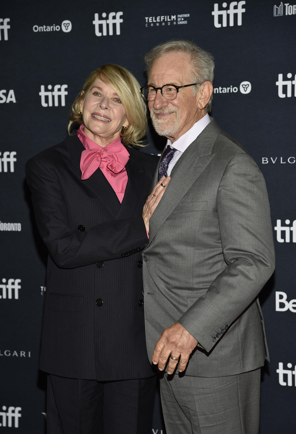 Kate Capshaw, left, and director Steven Spielberg attend the premiere of "The Fabelmans" at the Princess of Wales Theatre during the Toronto International Film Festival, Saturday, Sept. 10, 2022, in Toronto. (Photo by Evan Agostini/Invision/AP)