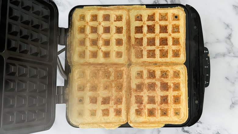 cooked waffle in waffle iron