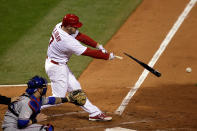 ST LOUIS, MO - OCTOBER 20: Matt Holliday #7 of the St. Louis Cardinals breaks his bat in the fourth inning during Game Two of the MLB World Series against the Texas Rangers at Busch Stadium on October 20, 2011 in St Louis, Missouri. (Photo by Rob Carr/Getty Images)
