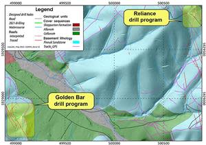 Figure 3 Relative prospect map of Reliance and Golden Bar drill programs at EL6194.