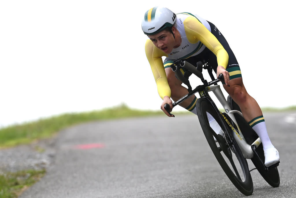  Tour de France Femmes 2023: Grace Brown (FDJ-Suez) during the stage 8 time trial where she came fourth 