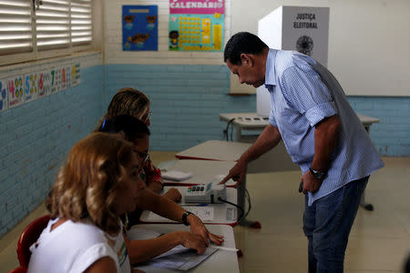 Hamilton Mourao, vice presidential candidate of Jair Bolsonaro, casts his vote in Brasilia, Brazil October 28, 2018. REUTERS/Adriano Machado