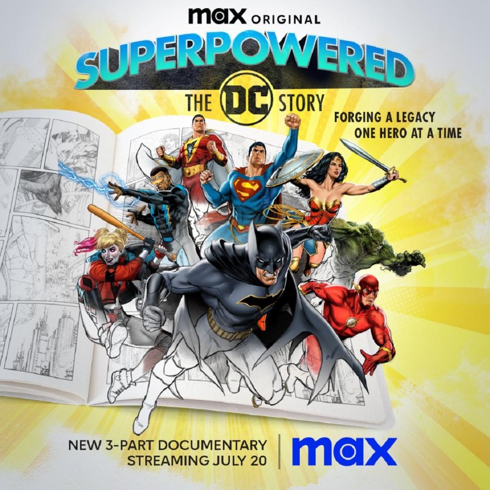 Key art for Superpowered: The DC Story, the 3 part documentary on Max.