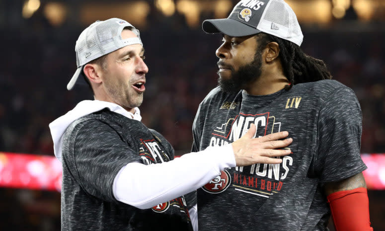 Richard Sherman and Kyle Shanahan after NFC Title Game.