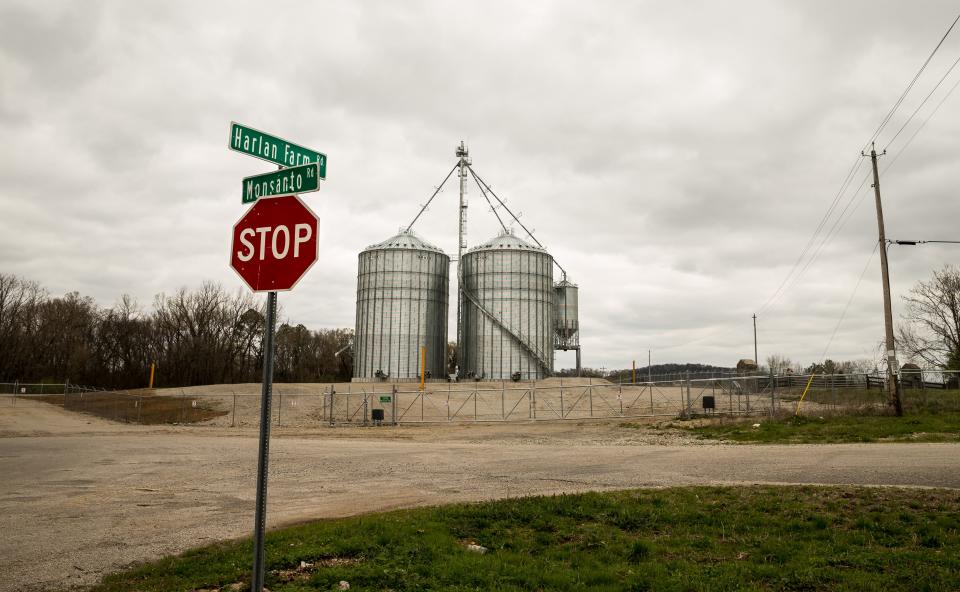 Fences block off the area surrounding the former Monsanto Company chemical plant, a federal superfund site, in Columbia, Tenn. on Mar. 14, 2023. A proposed landfill at the site is being opposed by residents and elected officials.