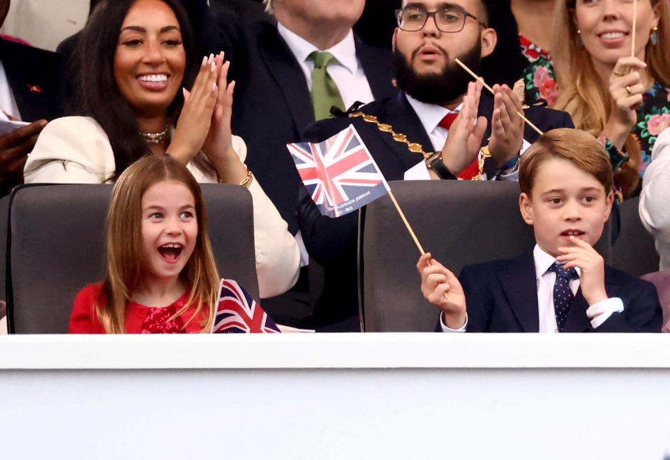 <p>Charlotte looks delighted during the Platinum Party At The Palace. (Getty Images)</p> 