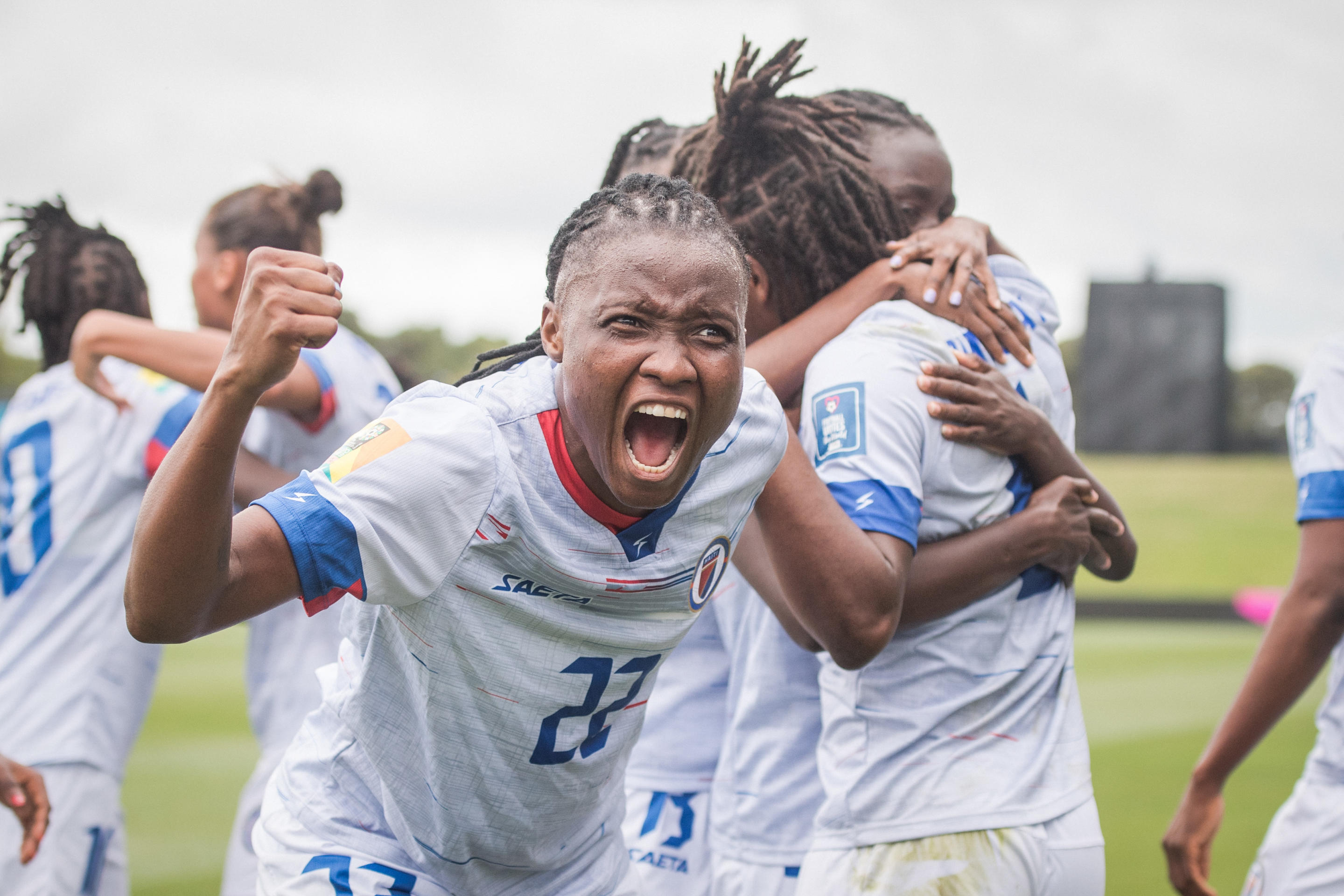 AUCKLAND, NEW ZEALAND - 2023/02/22: Roselord Borgella of Haiti National Women&#39;s soccer team reacts during the FIFA Women&#39;s World Cup 2023 Playoff game between Chile and Haiti held at the North Harbour Stadium. Final score Haiti 2:1 Chile. (Photo by Luis Veniegra/SOPA Images/LightRocket via Getty Images)