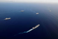 Five U.S. Navy vessels maneuver around Hurricane Maria before eventually returning to assist the U.S. Virgin Islands, in the Caribbean Sea September 19, 2017. REUTERS/Jonathan Drake