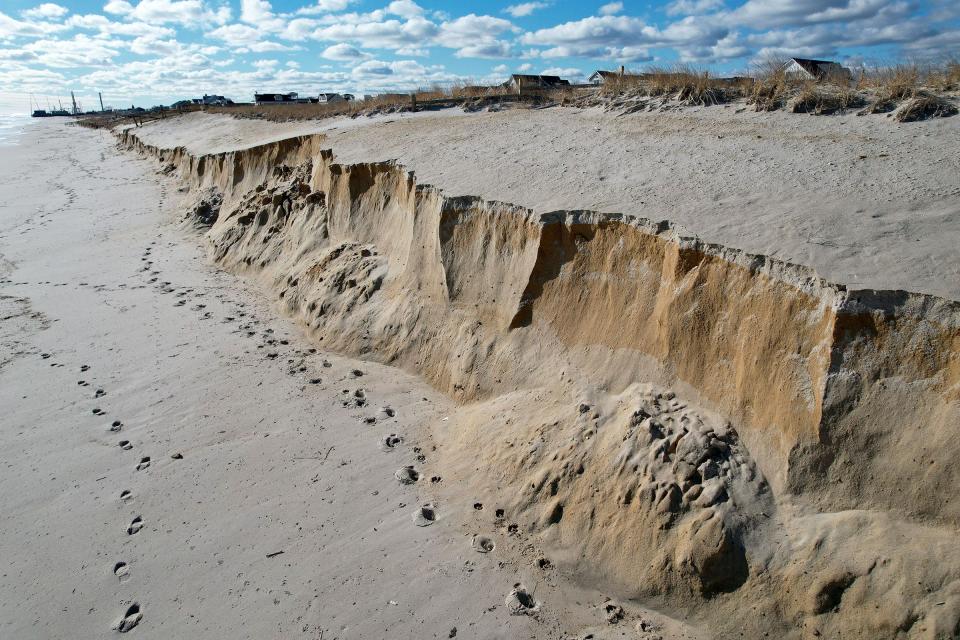 Dune erosion is shown near Sixth Avenue in Ortley Beach Tuesday, December 19, 2023.