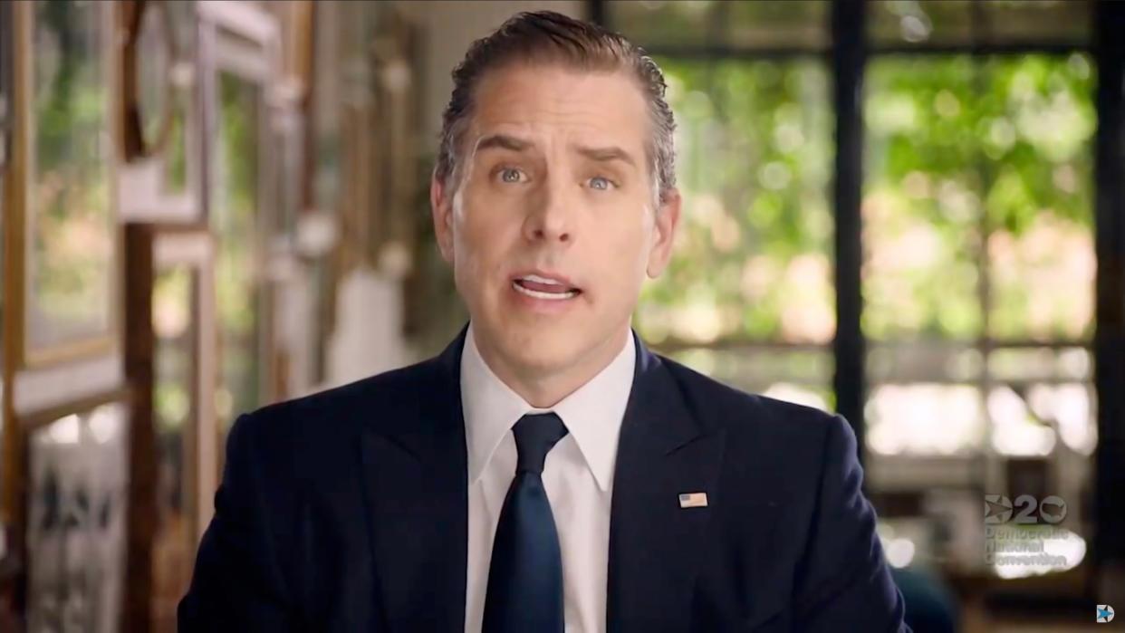 Hunter Biden, son of then-Democratic presidential nominee Joe Biden, addresses the virtual 2020 Democratic National Convention,  on August 20, 2020. Hunter is pursuing a full-time career as an artist.  (DNCC via Getty Images)