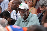 NBA Legend Bill Russell takes in the game of the US Men's Senior National Team against the Dominican Republic during an exhibition game at the Thomas and Mack Center on July 12, 2012 in Las Vegas, Nevada. (Andrew D. Bernstein/NBAE via Getty Images)