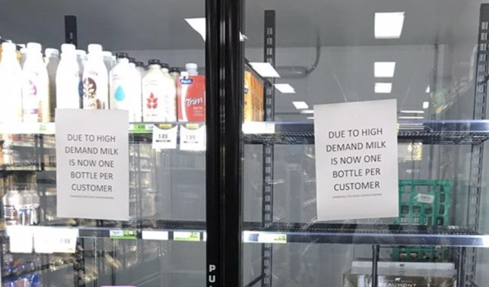 Pictured is an empty milk fridge at Kinglake Foodworks. Source: Instagram