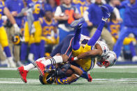 <p>Robert Woods #17 of the Los Angeles Rams makes a catch against the New England Patriots in the second half during Super Bowl LIII at Mercedes-Benz Stadium on February 3, 2019 in Atlanta, Georgia. (Photo by Kevin C. Cox/Getty Images) </p>