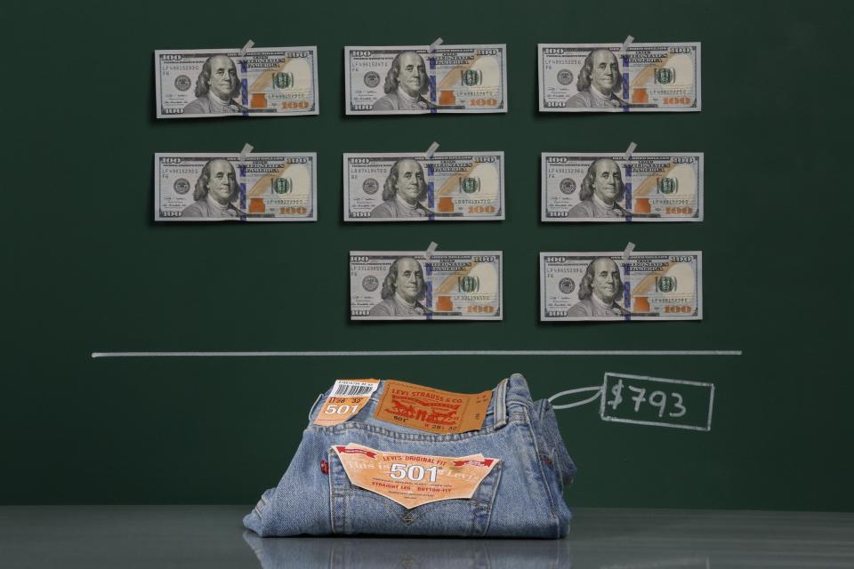 A pair of Levi's 501 jeans as photographed with an illustrative price tag of $793 in Caracas