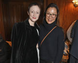 <p>Andrea Riseborough and Michelle Yeoh pose together at London's Covent Garden Hotel on Jan. 27, where they attended a lunch honoring Guillermo del Toro and hosted by Barbara Broccoli.</p>