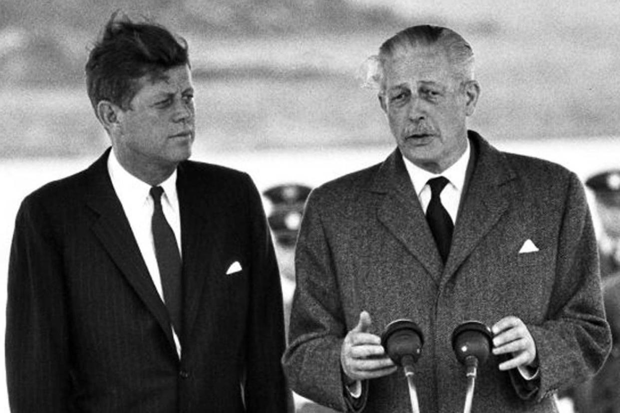 John. F Kennedy with UK PM Harold Macmillan at Gatwick Airport: PA