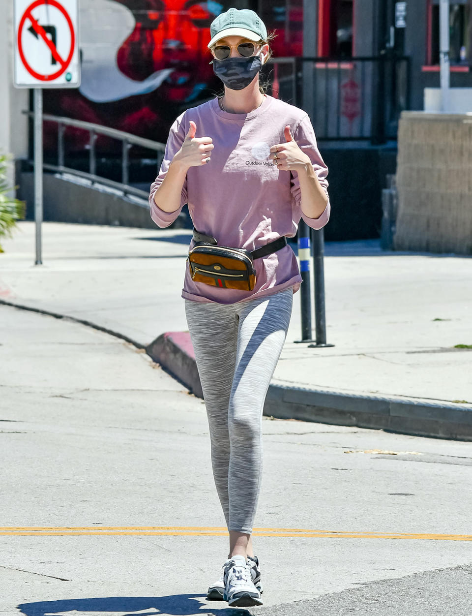 <p>Whitney Port flashes two thumbs-up while out and about on Wednesday in L.A.</p>