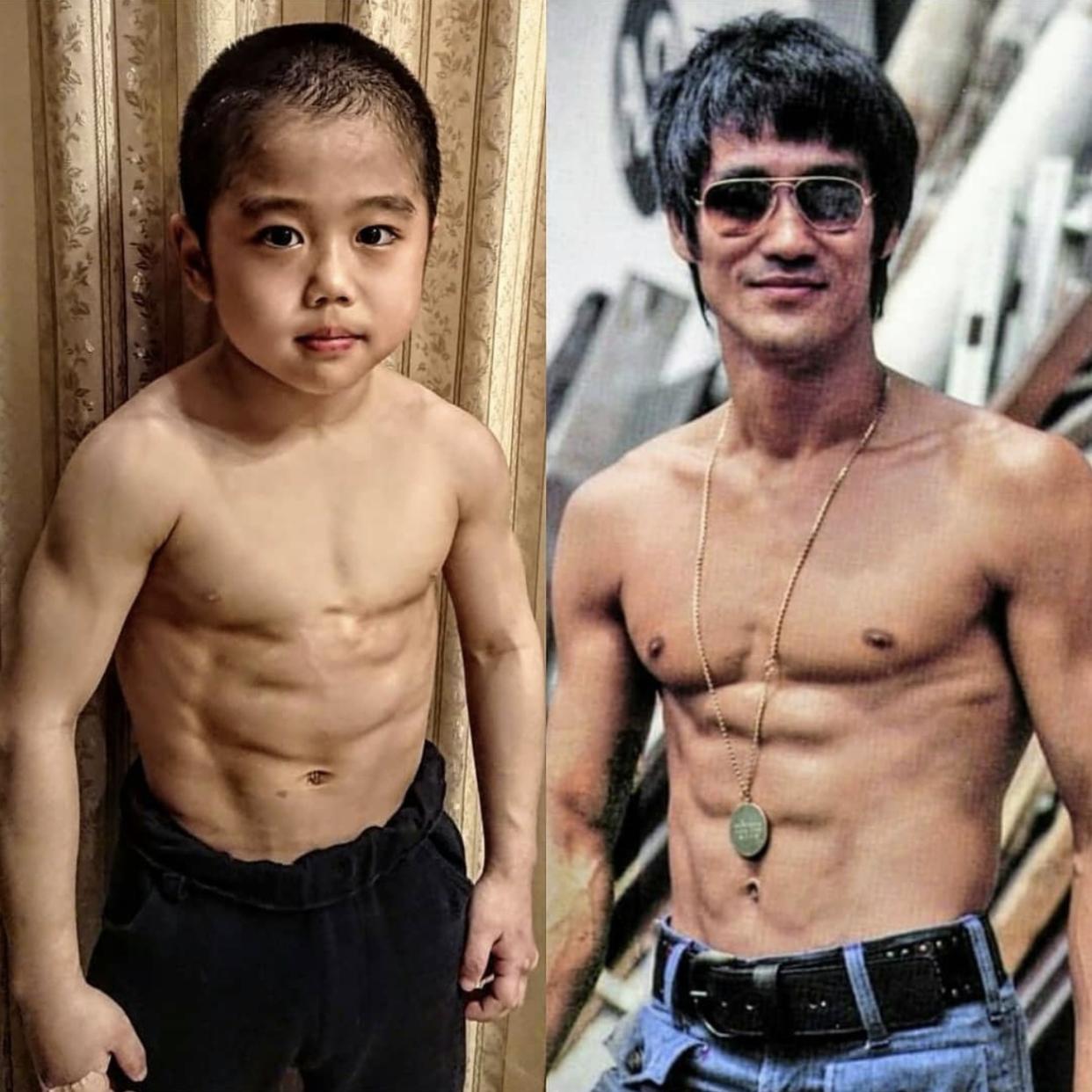 After years of training, Japanese Ryusei Imai looks nothing like a regular 10-year-old child. In this Instagram post he is seen beside a picture of his idol Bruce Lee, in a photo dated 12 May 2020. (Photo: Ryusei Imai/Instagram)