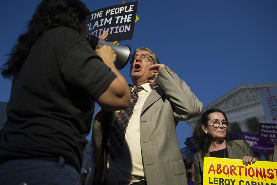 <p>Operation Rescue founder Randall Terry protests in front of the Supreme Court in Washington, Monday, July 9, 2018. (Photo: Cliff Owen/AP) </p>