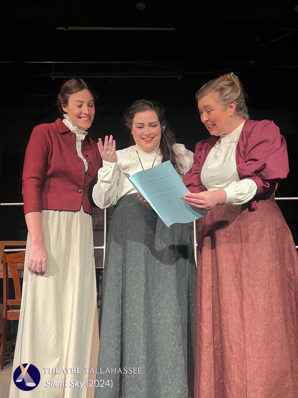 Hailey Melville, Megan Preston, Michelle Nickens in Theatre Tallahassee's production of "Silent Sky," running Feb. 23-March 10, 2024.