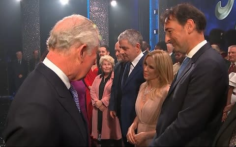 Prince Charles meets Rowan Atkinson and Kylie Minogue at birthday gala in London - Credit: Associated Press