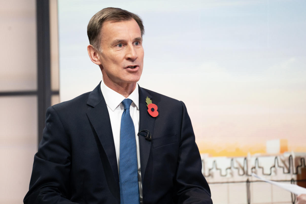 Chancellor Jeremy Hunt appearing on the BBC One current affairs programme, Sunday with Laura Kuenssberg. Picture date: Sunday November 13, 2022.