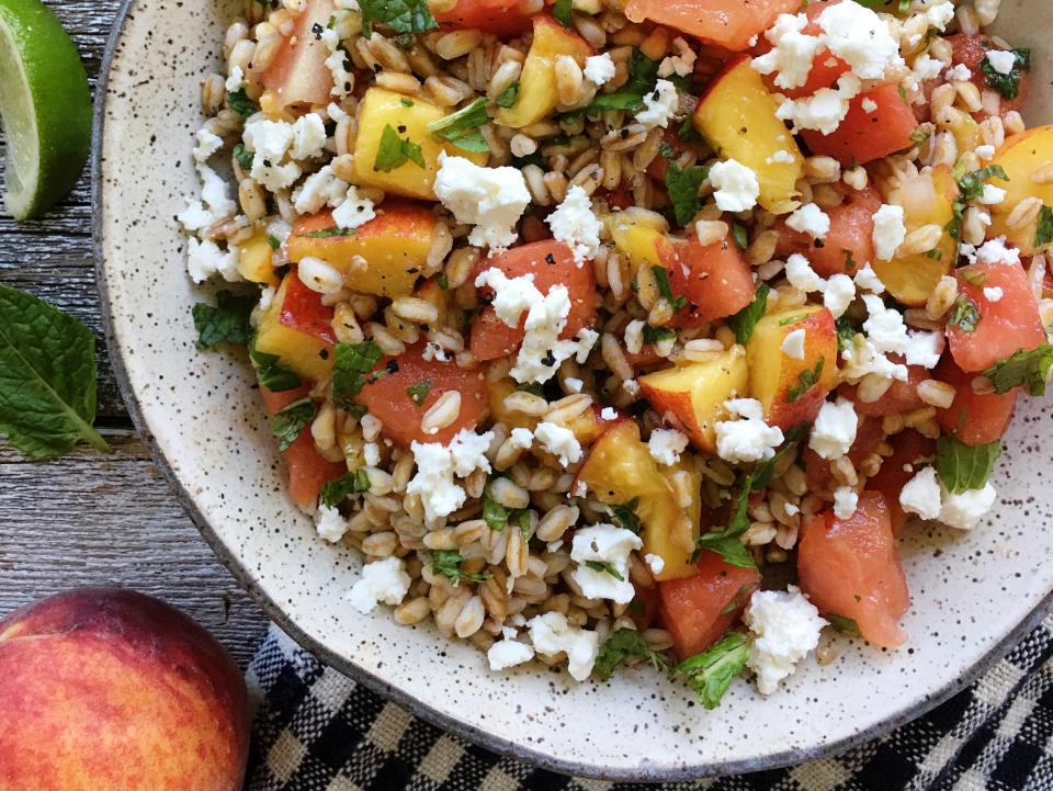 Toasted Farro Salad with Watermelon and Peaches