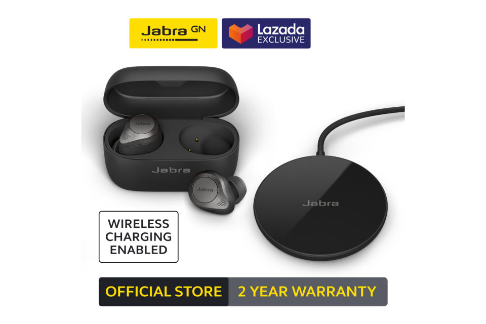 Jabra Elite 85t with wireless charging pad - Jabra Advanced Active Noise Cancellation True Wireless Earbuds (Wireless Charging Enabled). (Photo: Lazada SG)